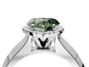 Halo Engagement Ring Setting for Fancy Green Heart-Shaped Center with Knife Ridge Cathedral Band and Prong Head in White Gold