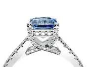 Solitaire Engagement Ring Setting for Fancy Blue Radiant Cut Center with Widening Pave Band and Claw Prong Head in White Gold