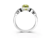 Leaf Engagement Ring Setting for Fancy Yellow Princess Cut Center with Milgrain Accent Band and Prong Head in Sterling Silver
