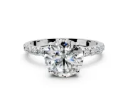 Solitaire Engagement Ring Setting for Round Cut Center with Micro Pave Band and Prong Head in Platinum