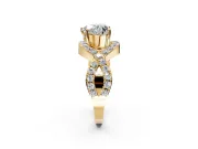 Halo Engagement Ring Setting for Heart-Shaped Center with Pave Infinity Twist Band and Prong Head in Yellow Gold