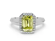 Halo Engagement Ring Setting for Fancy Yellow Emerald Cut Center with Knife Ridge Cathedral Band and Prong Head in Sterling Silver
