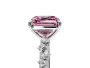 Cluster Engagement Ring Setting for Fancy Pink Asscher Cut Center with Round Cut Accent Band and Prong Head in Sterling Silver