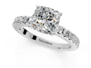 Solitaire Engagement Ring Setting for Cushion Cut Center with Single Row Accent Band and Prong Head in Sterling Silver