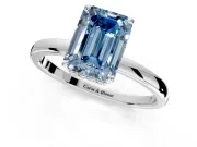 Hidden Halo Engagement Ring Setting for Fancy Blue Emerald Cut Center with Plain Band and Tall Prong Head in Sterling Silver