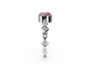 Milgrain Bezel Engagement Ring Setting for Fancy Pink Cushion Cut Center with Marquise Stations and Bezel Head in White Gold