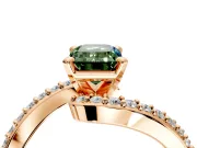 Solitaire Engagement Ring Setting for Fancy Green Emerald Cut Center with Pave Bypass Swirl Band and Prong Head in Rose Gold
