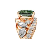 Halo Engagement Ring Setting for Fancy Green Radiant Cut Center with Marquise and Pave Bypass Band and Prong Head in Rose Gold