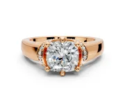 Solitaire Engagement Ring Setting for Cushion Cut Center with Wide Band, Pave Collar and Prong Head in Rose Gold