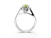 Halo Engagement Ring Setting for Fancy Yellow Oval Center with Outer Bezel Rim, Pave Band and Prong Head in Sterling Silver