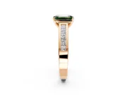 Solitaire Engagement Ring Setting for Fancy Green Emerald Cut Center with Princess Cut Channel Band and Prong Head in Rose Gold
