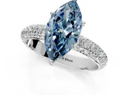 Solitaire Engagement Ring Setting for Fancy Blue Marquise Center with Domed Multi-Row Pave Band and Prong Head in Sterling Silver