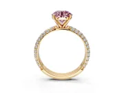 Solitaire Engagement Ring Setting for Fancy Pink Round Cut Center with Domed Multi-Row Pave Band and Prong Head in Yellow Gold