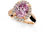 Halo Engagement Ring Setting for Fancy Pink Oval Center with Square Band and Prong Head in Rose Gold