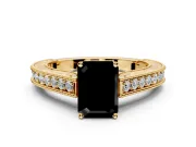 Solitaire Engagement Ring Setting for Fancy Black Emerald Cut Center with Engraved Pave Band and Prong Head in Yellow Gold