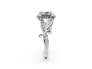 Halo Engagement Ring Setting for Radiant Cut Center with Leaf Motif Split Shank and Prong Head in Sterling Silver