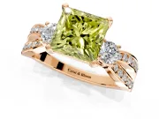 3 Stone Engagement Ring Setting for Fancy Yellow Princess Cut Center with Pave Twist Band and Prong Head in Rose Gold