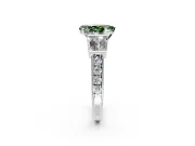 Channel-Set Engagement Ring Setting for Fancy Green Pear-Shaped Center with Baguette Band and Prong Head in Sterling Silver