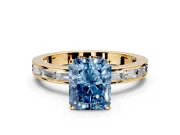 Solitaire Engagement Ring Setting for Fancy Blue Radiant Cut Center with Channel Baguette Band and Prong Head in Yellow Gold