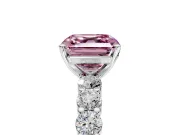 Shared-Prong Engagement Ring Setting for Fancy Pink Asscher Cut Center with Graduated Accents and Prong Head in Sterling Silver