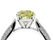 Solitaire Engagement Ring Setting for Fancy Yellow Cushion Cut Center with Multi-Row Accents and Prong Head in Platinum