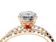 Solitaire Engagement Ring Setting for Radiant Cut Center with Woven 3-Strand Pave Band and Prong Head in Rose Gold
