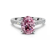 Solitaire Engagement Ring Setting for Fancy Pink Oval Center with Widening Pave Band and Claw Prong Head in Sterling Silver