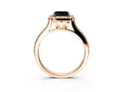Halo Engagement Ring Setting for Fancy Black Asscher Cut Center with Pave Accents, Heart Basket and Prong Head in Rose Gold