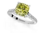 Solitaire Engagement Ring Setting for Fancy Yellow Cushion Cut Center with Widening Pave Band and Claw Prong Head in Sterling Silver