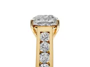 Solitaire Engagement Ring Setting for Cushion Cut Center with Round Cut Channel Band and Prong Head in Yellow Gold