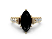 Solitaire Engagement Ring Setting for Fancy Black Marquise Center with Pave Cathedral Shoulders and Prong Head in Yellow Gold