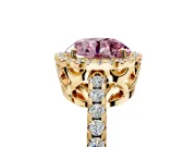 Accent Halo Engagement Ring Setting for Fancy Pink Round Cut Center with Full-Length Pave Band and Prong Head in Yellow Gold