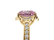 Floral Engagement Ring Setting for Fancy Pink Radiant Cut Center with Four Accent Clusters and Prong Head in Yellow Gold