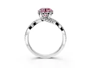 Solitaire Engagement Ring Setting for Fancy Pink Round Cut Center with Narrow Twist Pave Band and Prong Head in Platinum