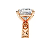 Solitaire Engagement Ring Setting for Princess Cut Center with XO Engraved Band and Prong Head in Rose Gold