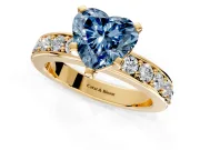 Solitaire Engagement Ring Setting for Fancy Blue Heart-Shaped Center with Channel-Set Accents and Prong Head in Yellow Gold