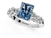5 Stone Engagement Ring Setting for Fancy Blue Radiant Cut Center with Graduated Accents and Prong Head in Platinum