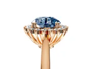 Starburst Halo Engagement Ring Setting for Fancy Blue Round Cut Center with Thin Round-Wire Band and Prong Head in Rose Gold