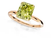Low-Set Solitaire Engagement Ring Setting for Fancy Yellow Radiant Cut Center with Thin Plain Band and Prong Head in Rose Gold