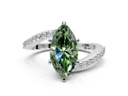 Solitaire Engagement Ring Setting for Fancy Green Marquise Center with Pave Bypass Swirl Band and Prong Head in Sterling Silver