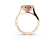 Single Halo Engagement Ring Setting for Fancy Pink Round Cut Center with Corner Claws, Plain Band and Prong Head in Rose Gold