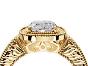 Milgrain Halo Engagement Ring Setting for Cushion Cut Center with Pave Band and Prong Head in Yellow Gold
