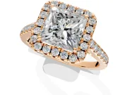 Halo Engagement Ring Setting for Princess Cut Center with Raised Halo, Pave Band and Prong Head in Rose Gold