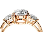 3 Stone Engagement Ring Setting for Oval Center with Matching Side Accents and Prong Head in Rose Gold