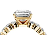 Shared-Prong Engagement Ring Setting for Asscher Cut Center with Graduated Accents and Prong Head in Yellow Gold