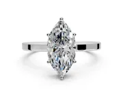 Hidden Halo Engagement Ring Setting for Marquise Center with Wide Flat Plain Band and Prong Head in Sterling Silver