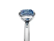 Low-Set Solitaire Engagement Ring Setting for Fancy Blue Cushion Cut Center with Thin Plain Band and Prong Head in Sterling Silver