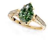 Cathedral Engagement Ring Setting for Fancy Green Pear-Shaped Center with Antique-Style Pave Band and Prong Head in Yellow Gold