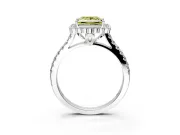 Milgrain Floral Halo Engagement Ring Setting for Fancy Yellow Princess Cut Center with Pave Band and Prong Head in White Gold
