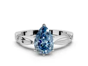 Solitaire Engagement Ring Setting for Fancy Blue Pear-Shaped Center with Carved Leaf Shoulders and Prong Head in Sterling Silver